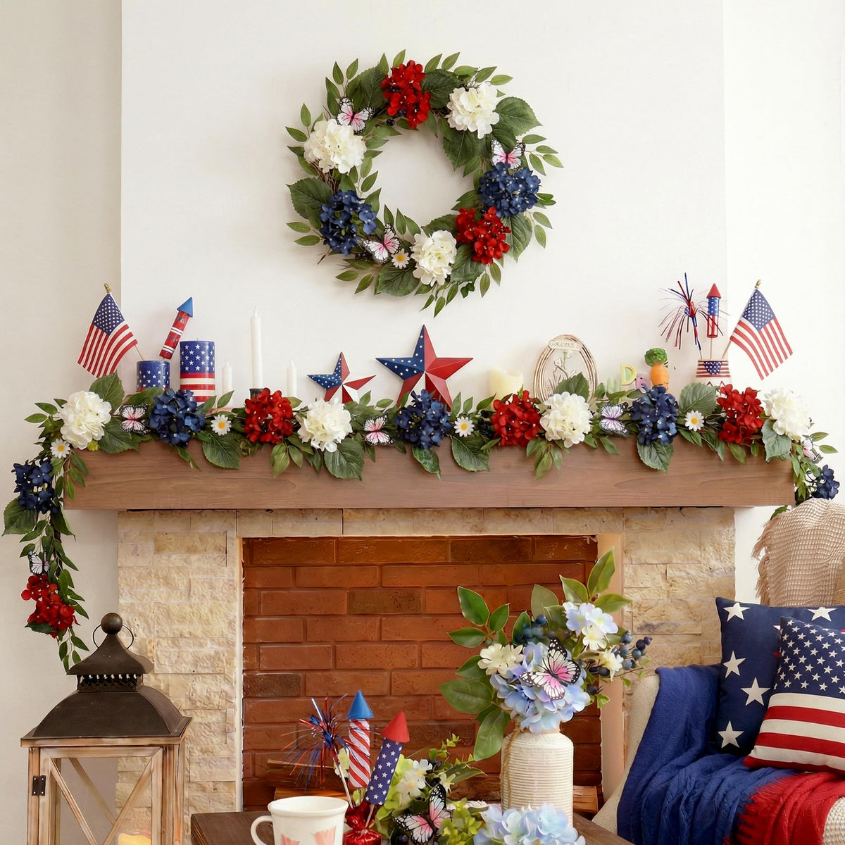 Valery Madelyn red white blue floral garland highlights seasonal patriotism