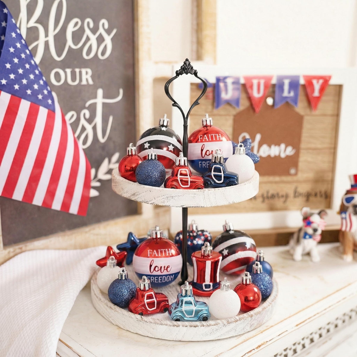 Valery Madelyn star ornament enhances patriotic themes with bright color accents.