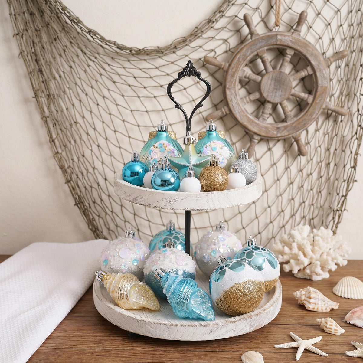 Valery Madelyn sea shell starfish ornaments provide texture and seaside vibe for festive displays