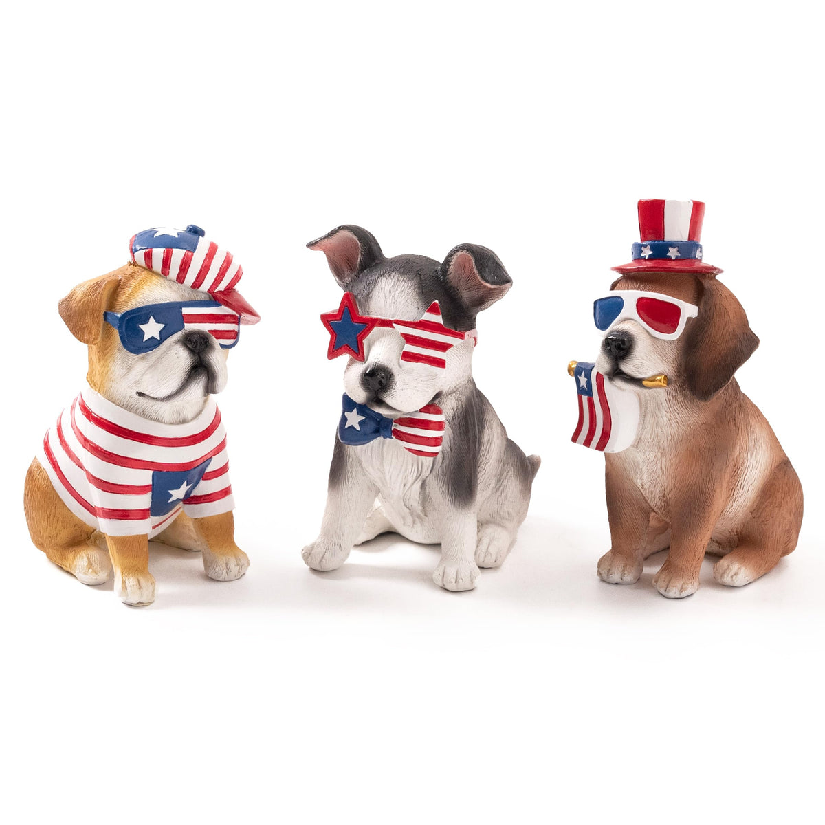 Valery Madelyn Stars and Stripes dog figurines 3-pack for patriotic home decor.