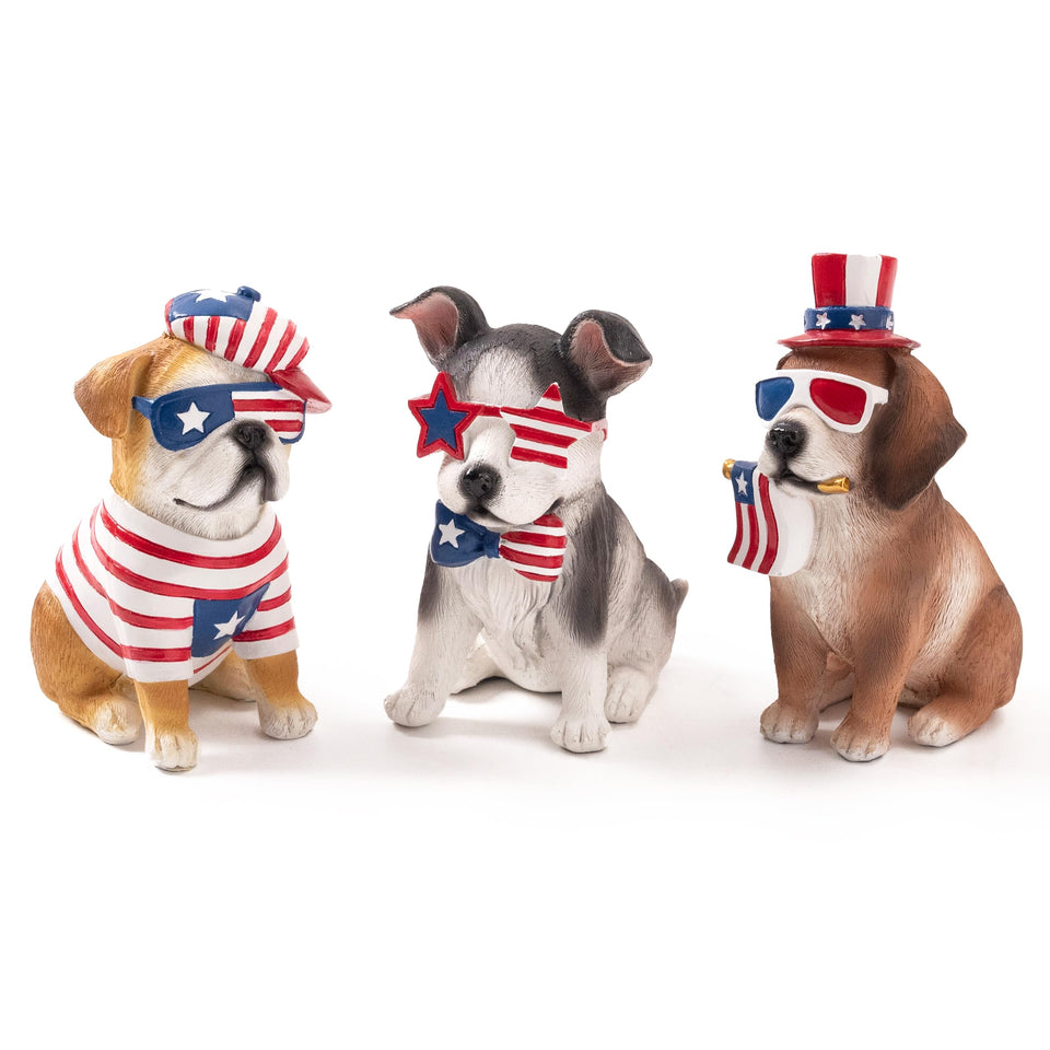 Valery Madelyn Stars and Stripes dog figurines 3-pack for patriotic home decor.