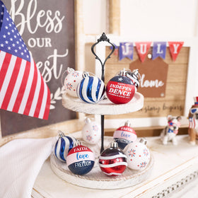 Valery Madelyn US flag-pattern ornament for festive decor.