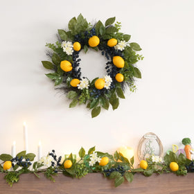 Valery Madelyn warm-white LED wreath highlighting lemons and blueberries for cozy evenings.