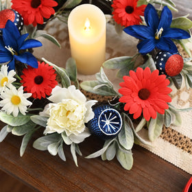 Valery Madelyn wreath with warm yellow LED lights adding a cozy glow.
