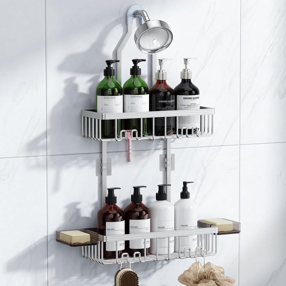 VALORDINE shower caddy hanging bright silver for organized bath essentials.