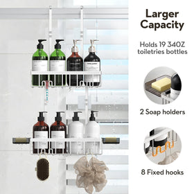 VALORDINE dual-tier shower shelf with space for large bottles