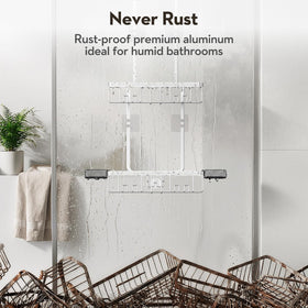 VALORDINE four-hooks bathroom organizer provides space for loofahs, razors, and washcloths