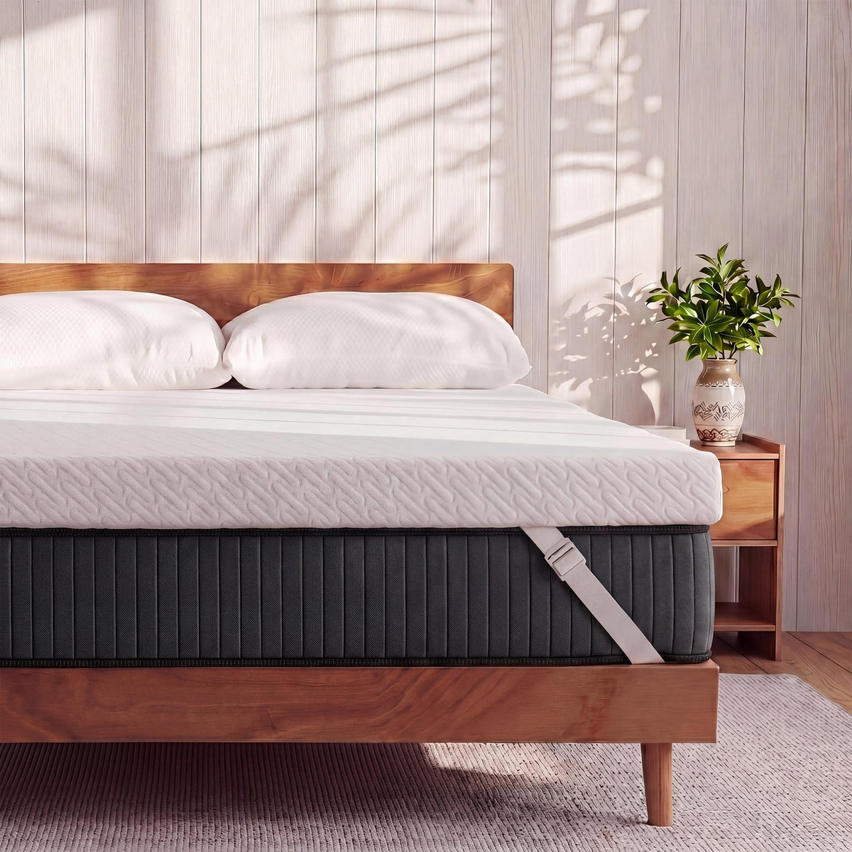 VALUXE gel memory foam topper shows king 3-inch profile for improved support.