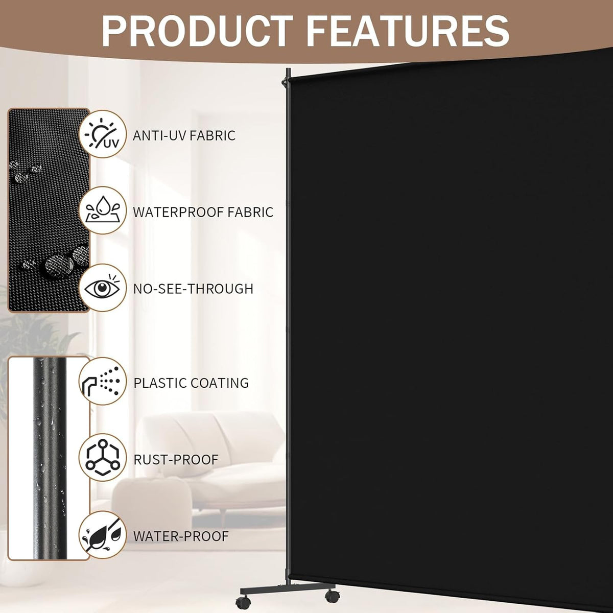 VAMFUTRE 5x6 ft panel provides large-area privacy and space definition.