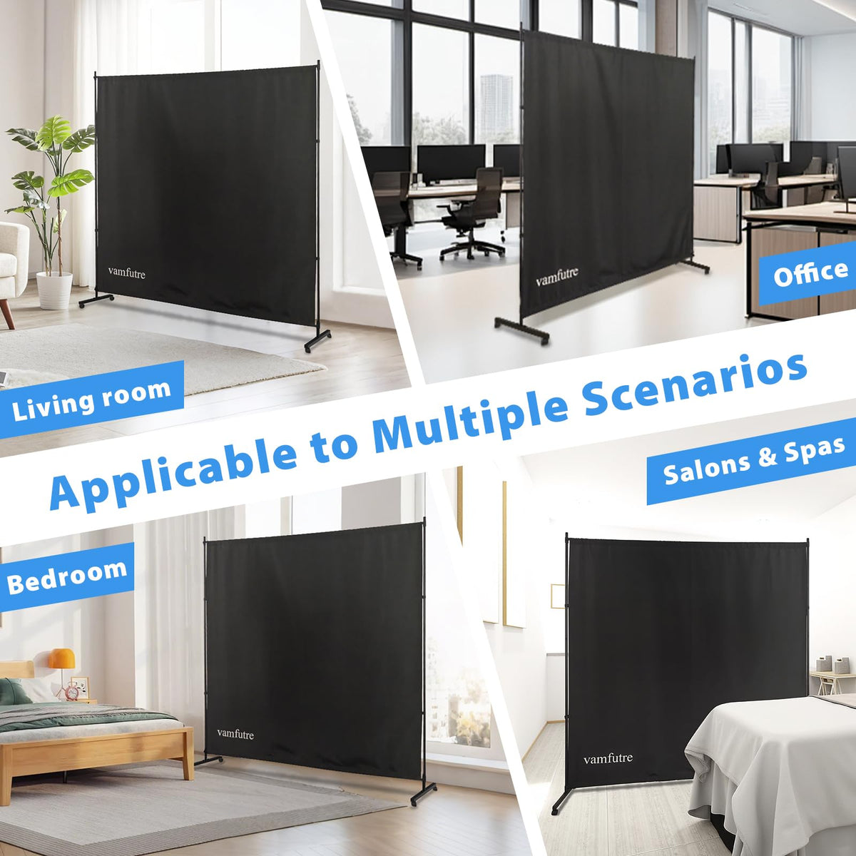 VAMFUTRE minimalist black finish blends with decor and reduces visual clutter.