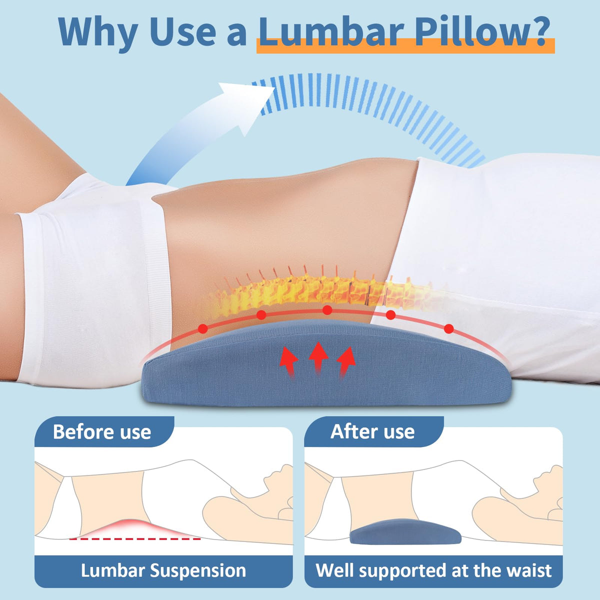 vamorry lumbar pillow under knees for leg elevation and comfort