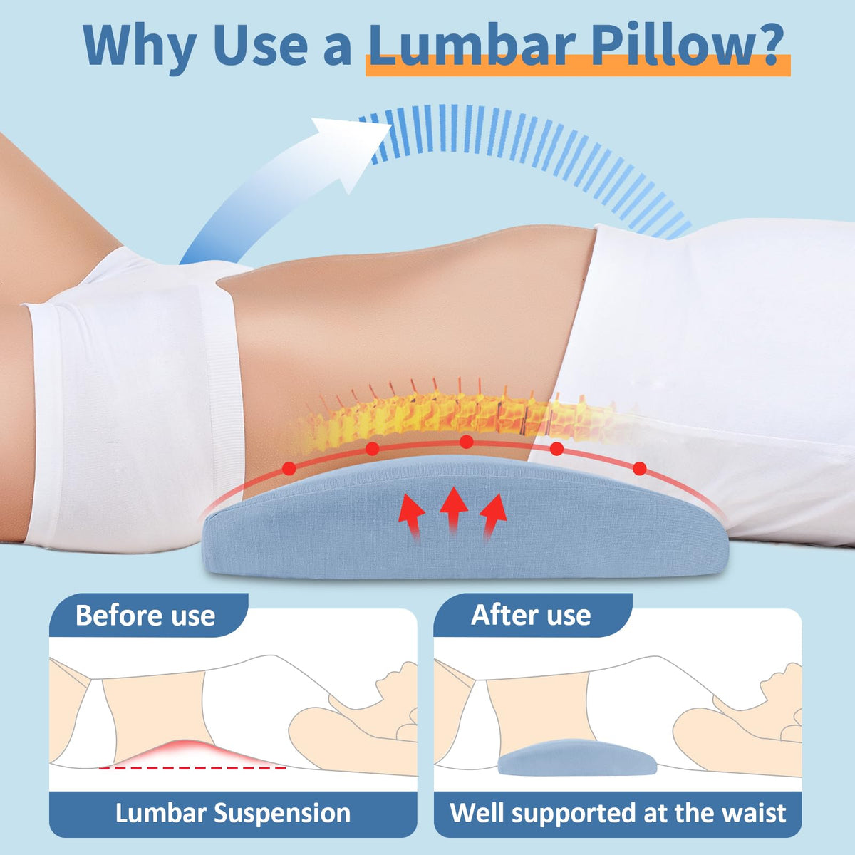 vamorry lumbar pillow under knees elevates legs for targeted comfort