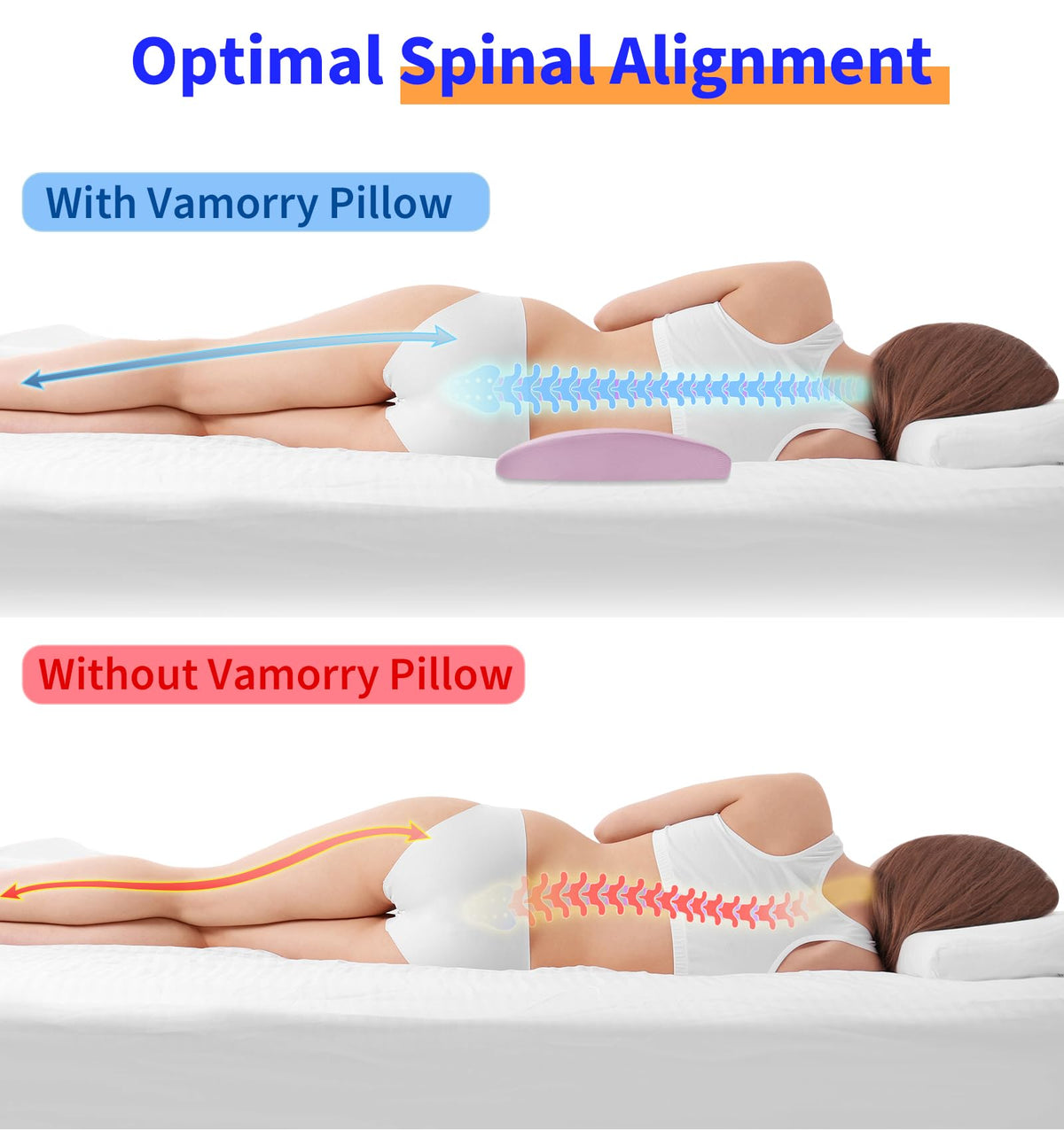 vamorry versatile pillow supports back, knees, and legs for varied positions.