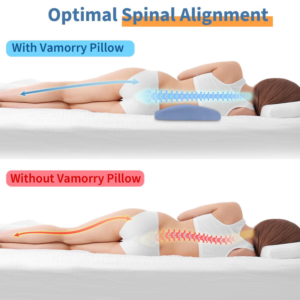 Vamorry memory-foam core supports the lumbar spine for proper alignment.