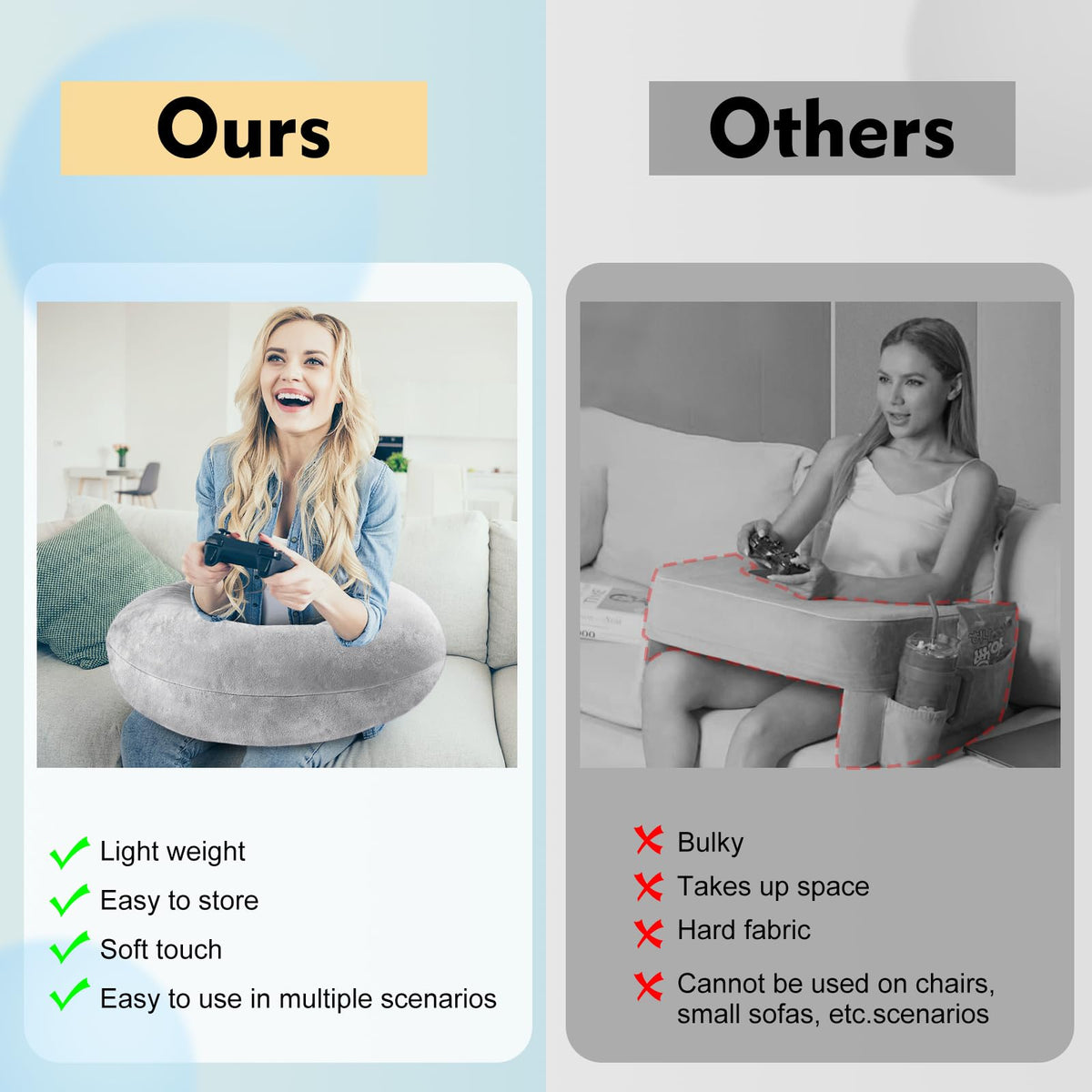 vamorry multi-use arm pillow supports reading, crocheting, and light work