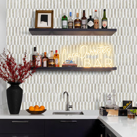 Vamos Tile metal mosaic detail adds a subtle gold accent.