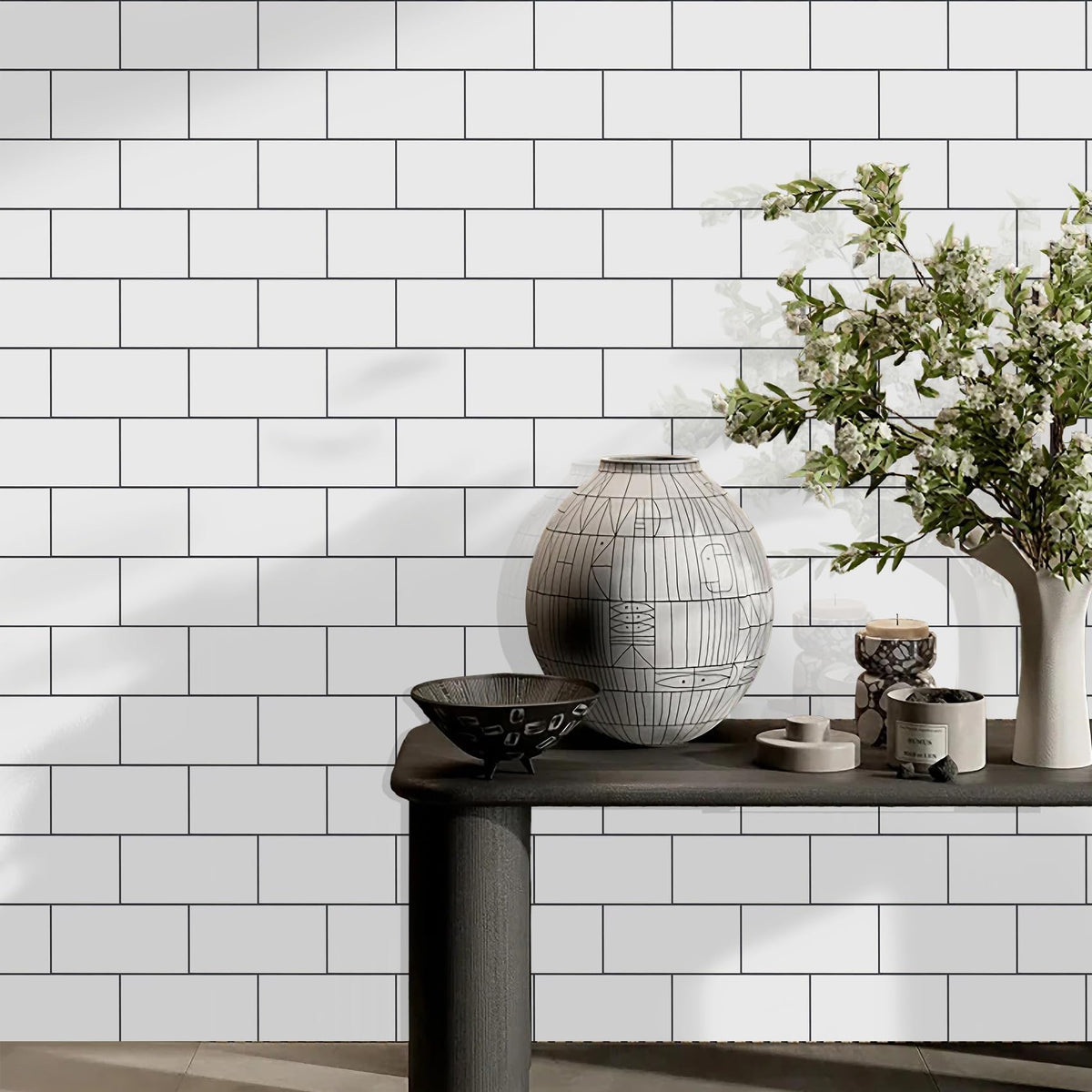 Vamos Tile glossy finish resists water and wipes clean easily.