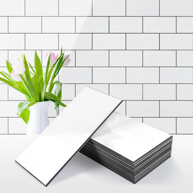 Vamos Tile glossy white subway tiles 3x6 for a sleek kitchen backsplash that cleans easily.