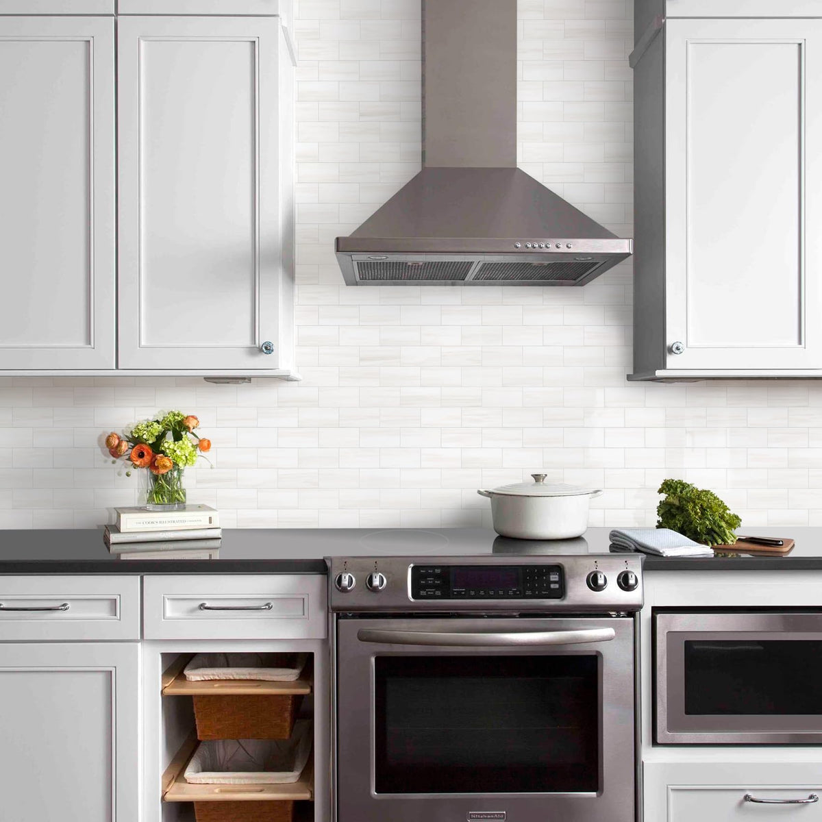 Vamos Tile peel-and-stick installation demonstrates easy DIY wall application.