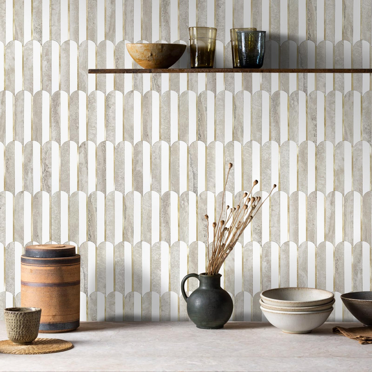 Vamos Tile peel and stick seamless backsplash for quick kitchen updates.