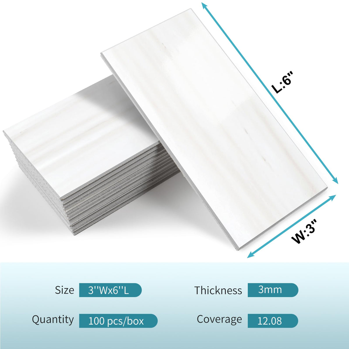 Vamos Tile 100-piece pack features white grout look for subway style.