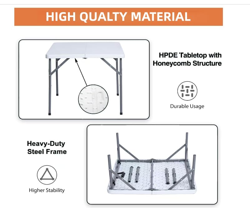 Vampire Killer 34-inch square folding table with durable HDPE top.