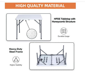 Vampire Killer 34-inch square folding table with durable HDPE top.