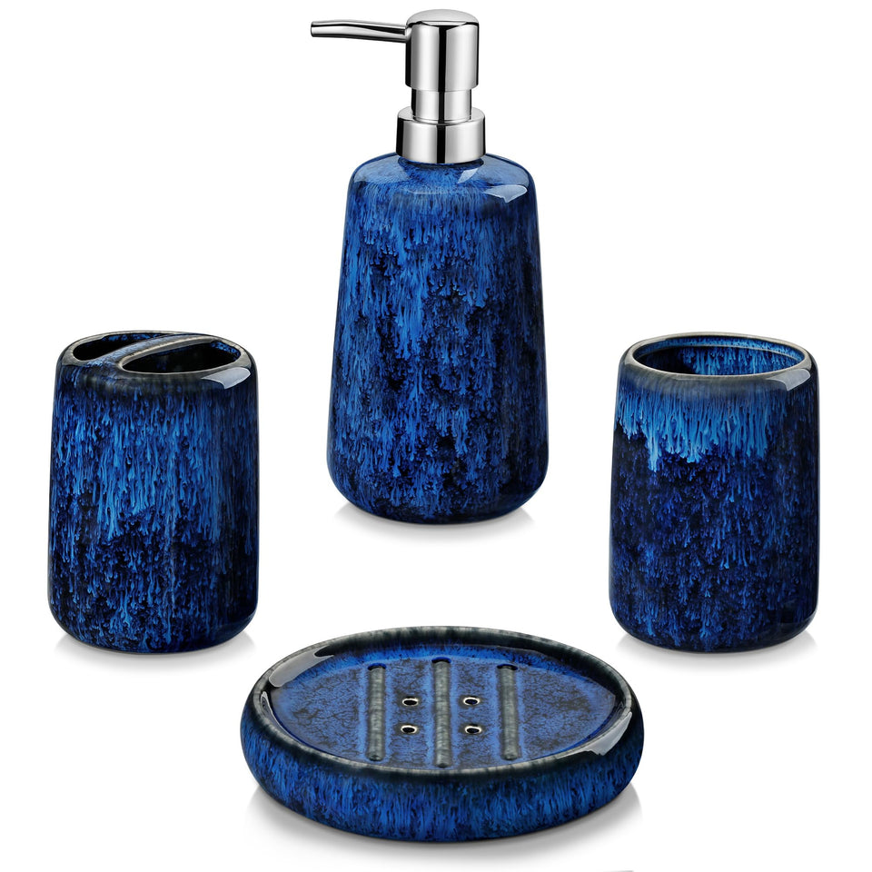 Vancasso Starry Blue soap dispenser demonstrates durable stoneware for daily use.