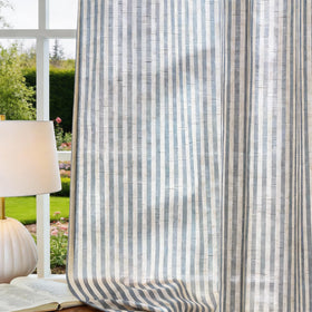 Vangao linen striped curtains blue-grommet-top install easily with smooth sliding.