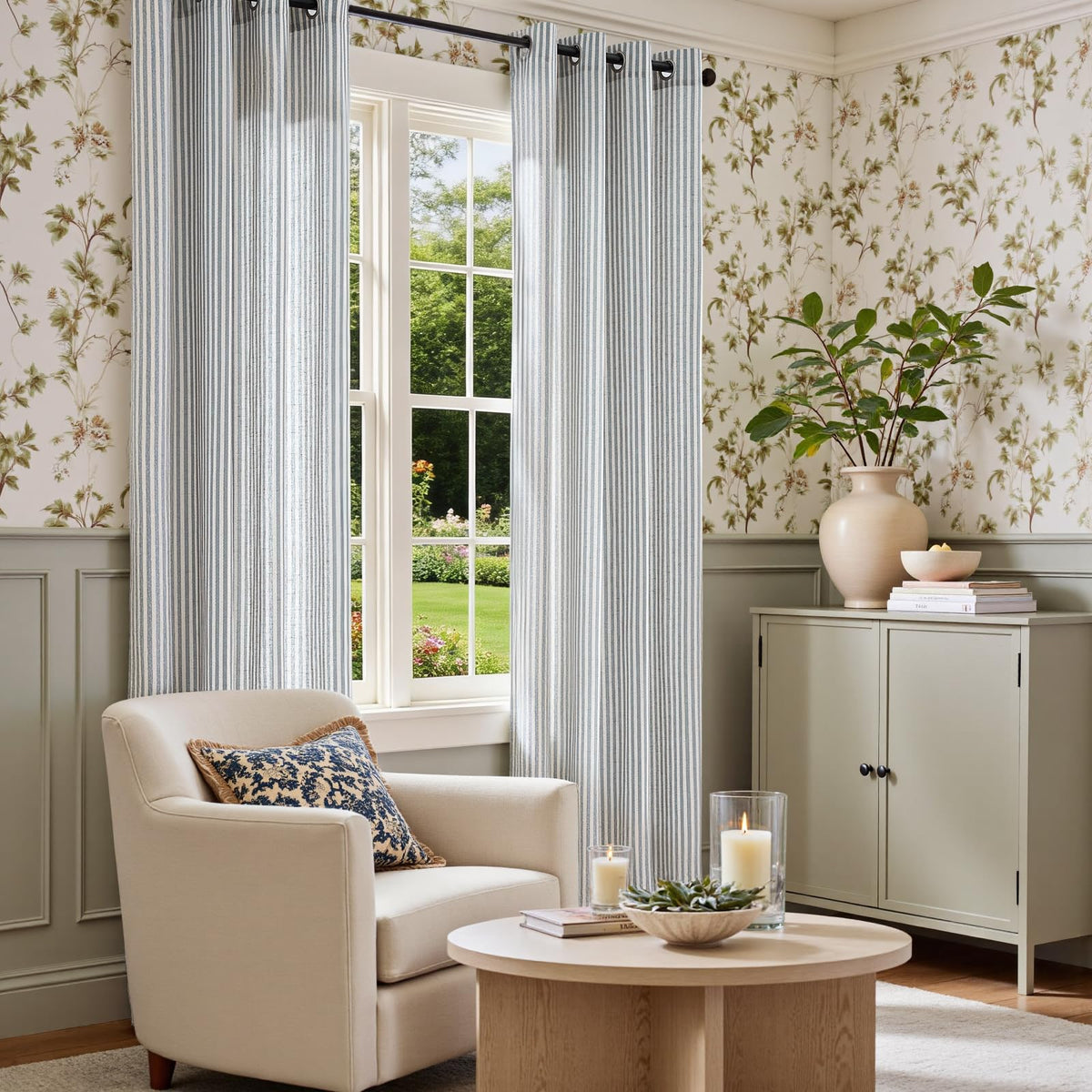 Vangao linen striped curtains blue-home-office reduce glare while preserving a stylish look.