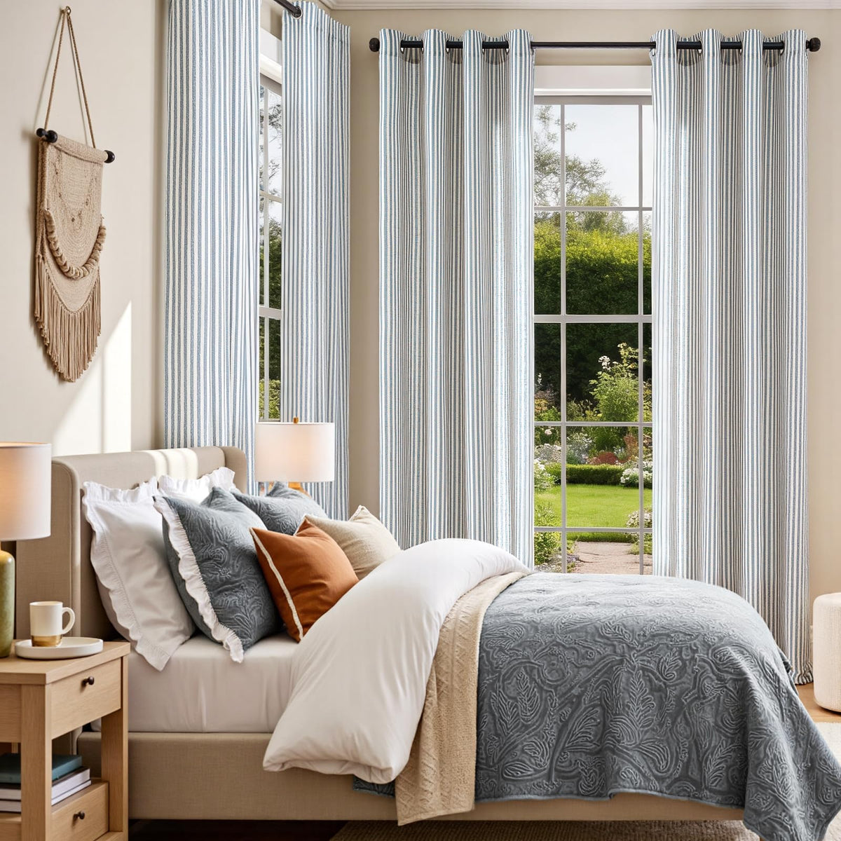 Vangao linen striped curtains blue-soft-fabric feel soft, breathable comfort for daily use.