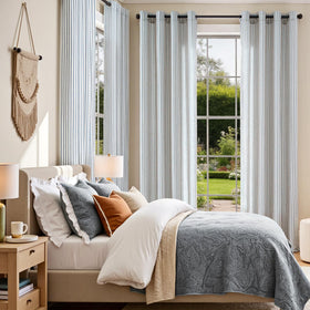 Vangao linen striped curtains blue-soft-fabric feel soft, breathable comfort for daily use.