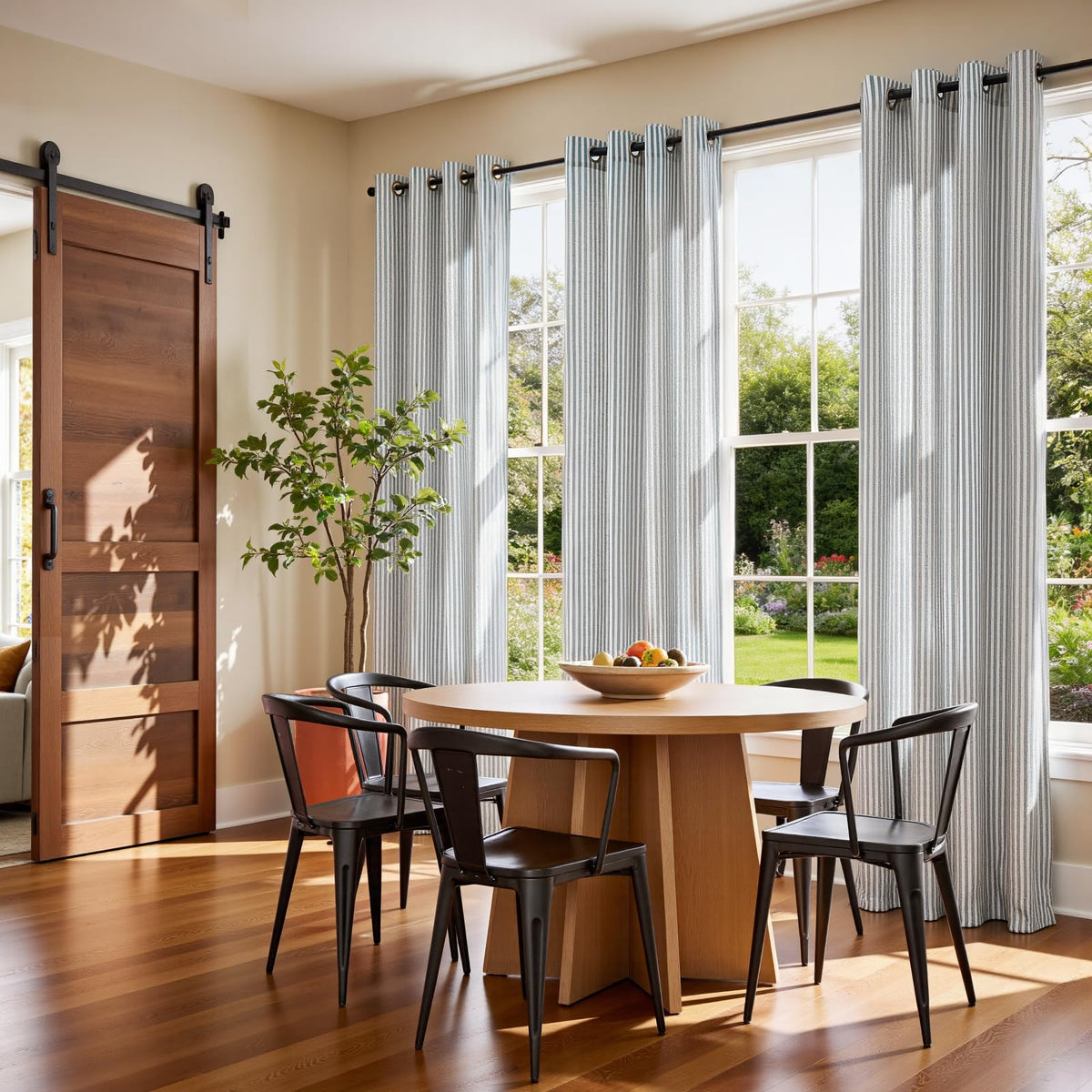 Vangao linen striped curtains blue-window-closeup diffuse daylight and add texture.