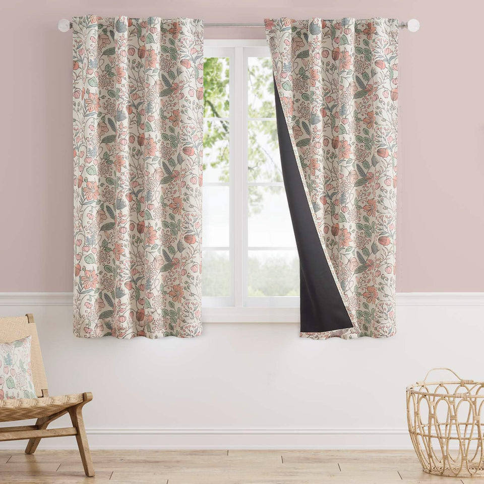 Vangao pink nursery curtains with floral pattern block light for nap time.