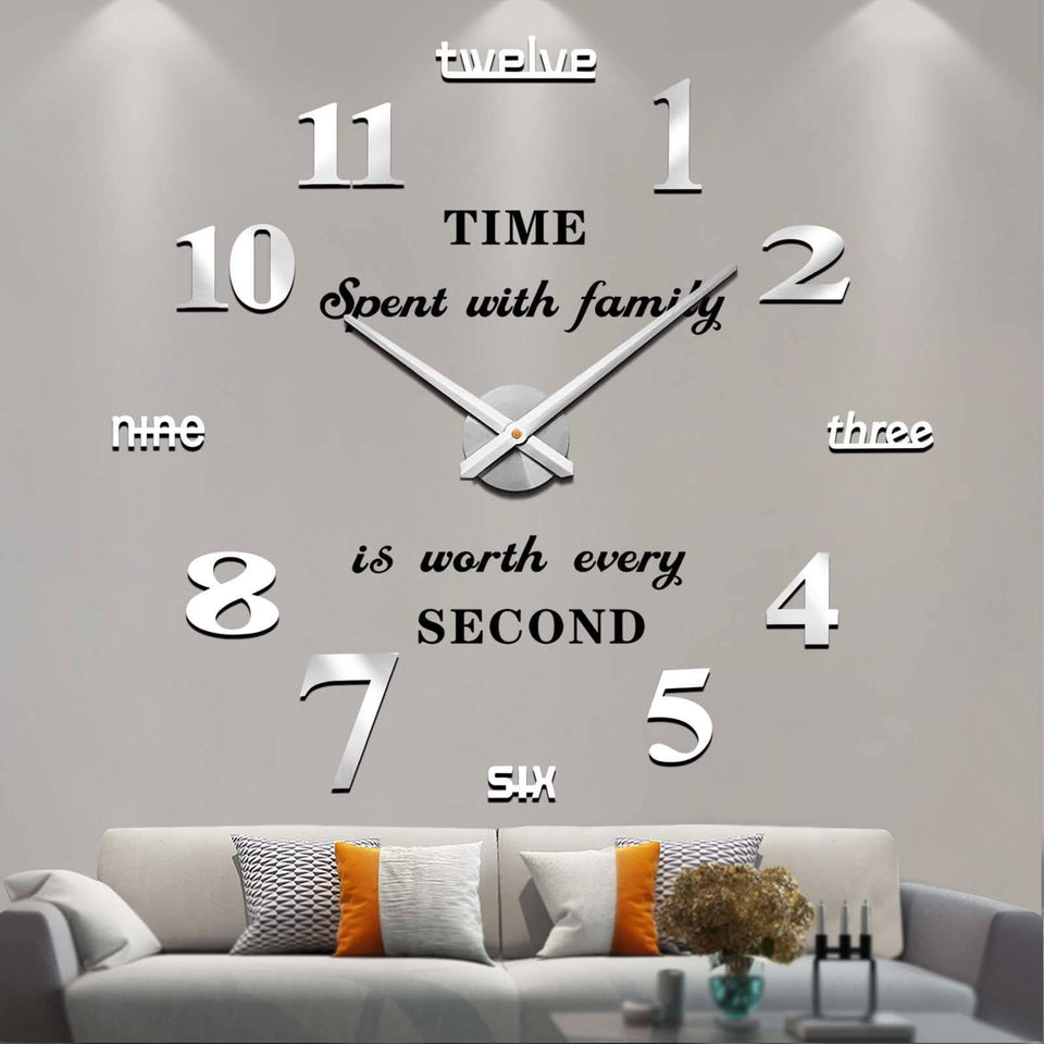 VANGOLD large black 3D dial clock with mirror numbers for bold living room style.