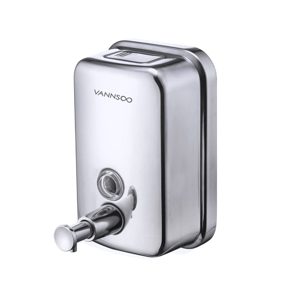 VANNSOO wall-mounted dispenser in stainless steel enhances bathroom aesthetics.