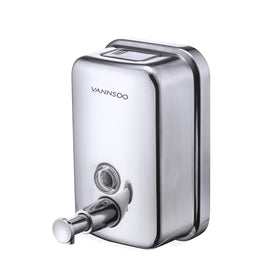 VANNSOO wall-mounted dispenser in stainless steel enhances bathroom aesthetics.