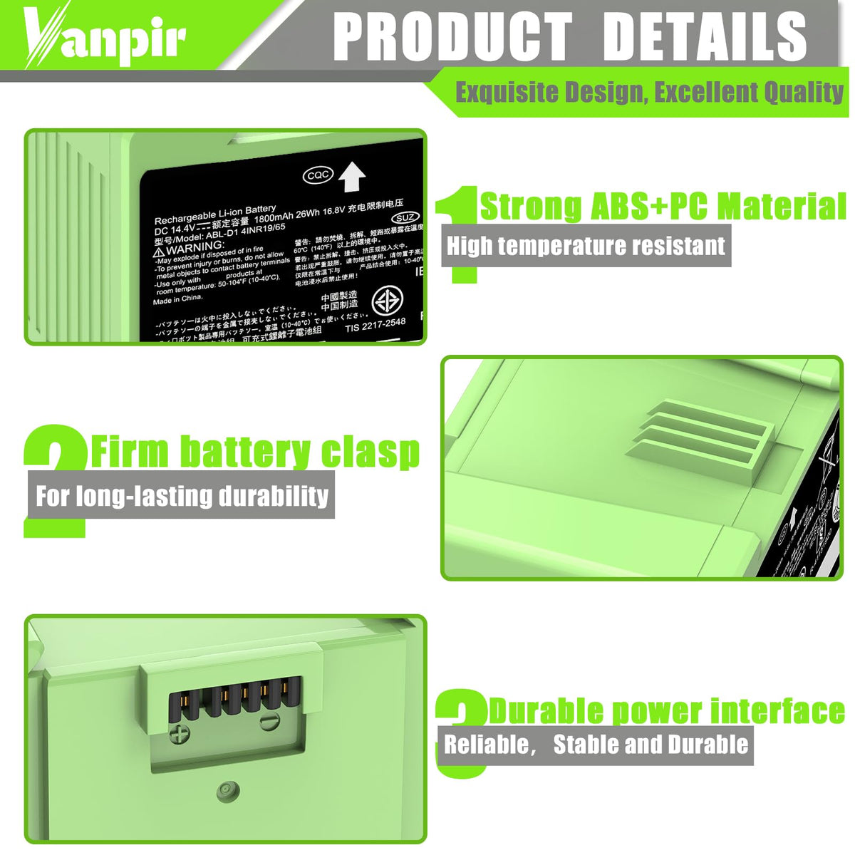 VANPIR ABL-D1 battery extended-runtime image illustrating longer cleaning sessions