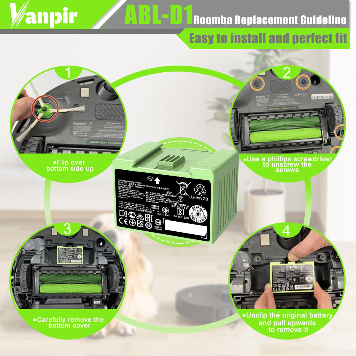 VANPIR ABL-D1 battery installation guide image with quick setup steps
