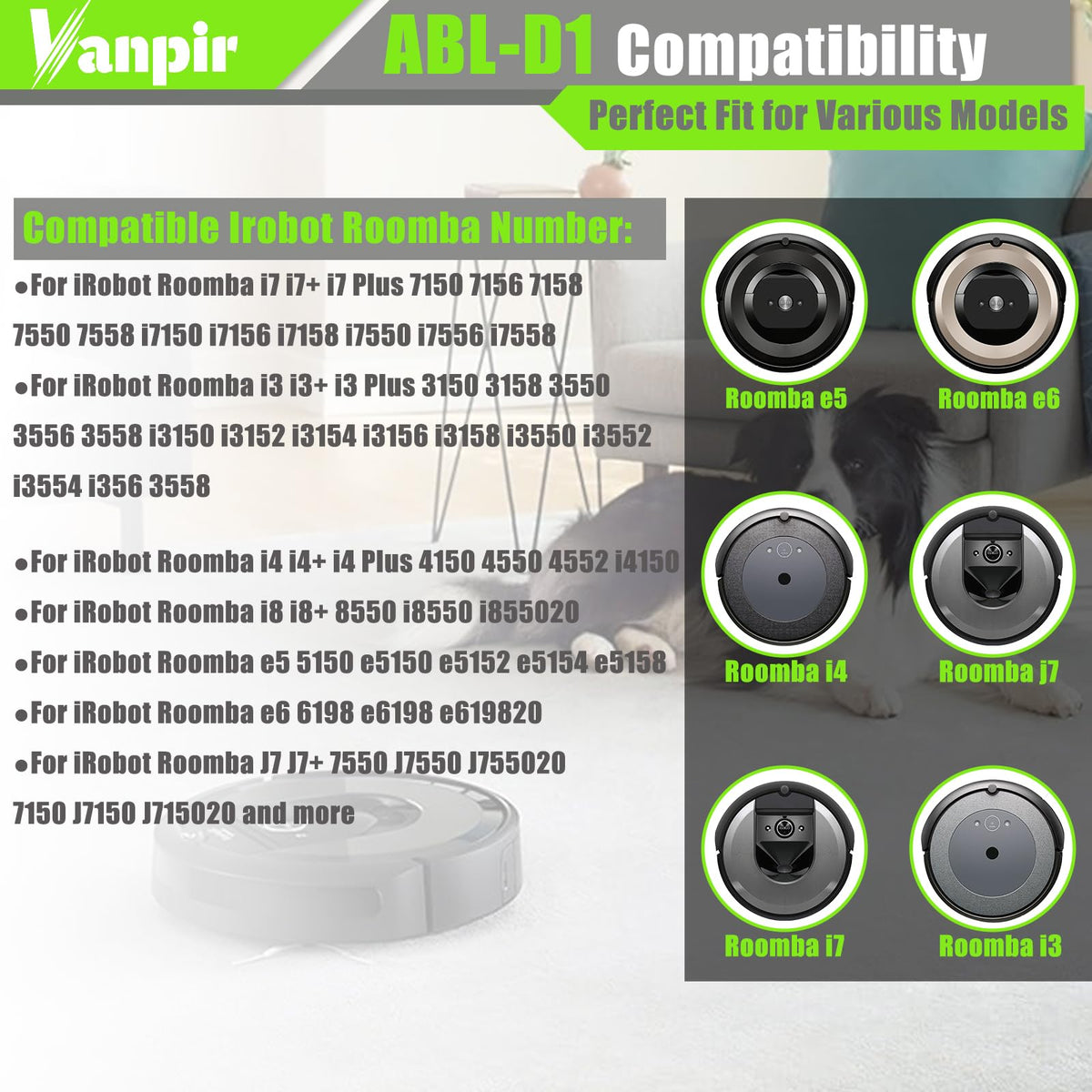 VANPIR ABL-D1 battery packaging for Roomba replacement