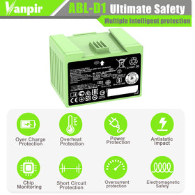 VANPIR ABL-D1 battery robot compatibility image shows broad Roomba model support