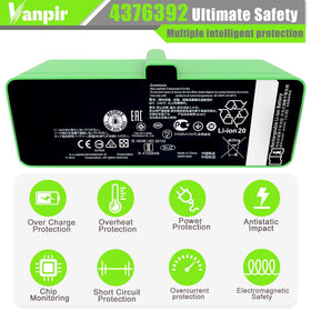 Vanpir safety-certified battery with visible CE/FCC/ROHS label on packaging.