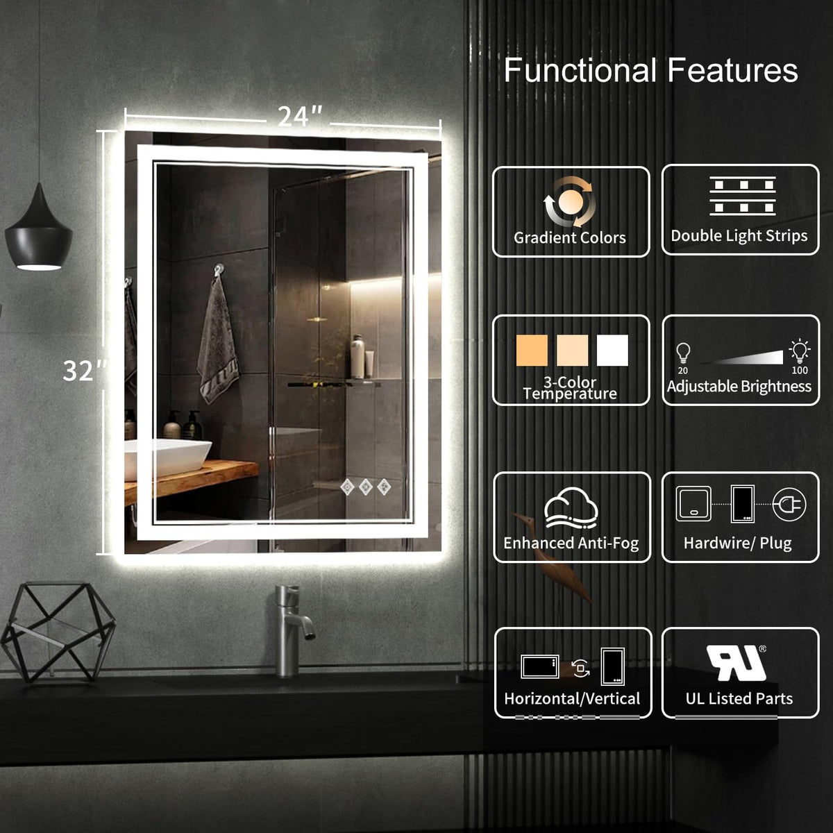 VanPokins LED bathroom mirror with backlit glow for bathroom ambiance