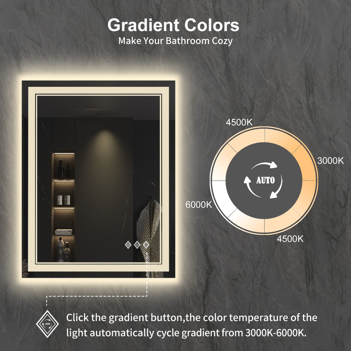 VanPokins three-color temperature LED mirror offers warm natural or white light