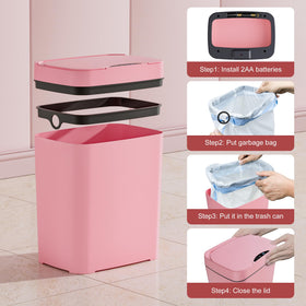 Vanpopubs bathroom setup showing the pink can beside a sink