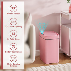 Vanpopubs sensor-activated trash can in action, lid lifting quickly