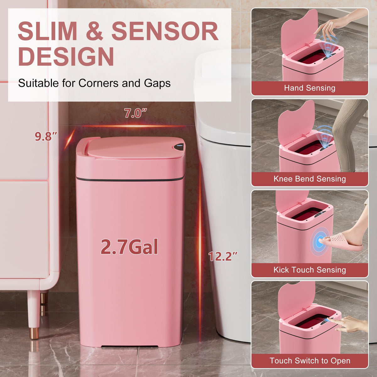 Vanpopubs slim 2-7gal trash bin fits tight bathrooms and dorms