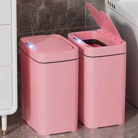 Vanpopubs pink-lid trash can open, showcasing slim space-saving design