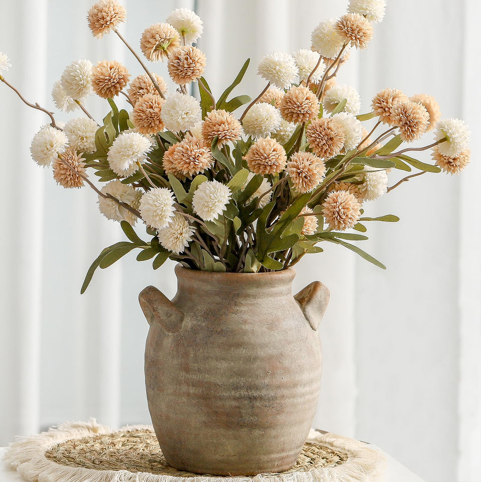 Vanselia ceramic vase with handle highlighting rustic farmhouse charm for fresh or artificial flowers.