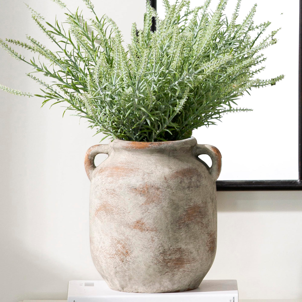 Vanselia ceramic flower vase 7.6-inch handle adds classic charm for fresh blooms